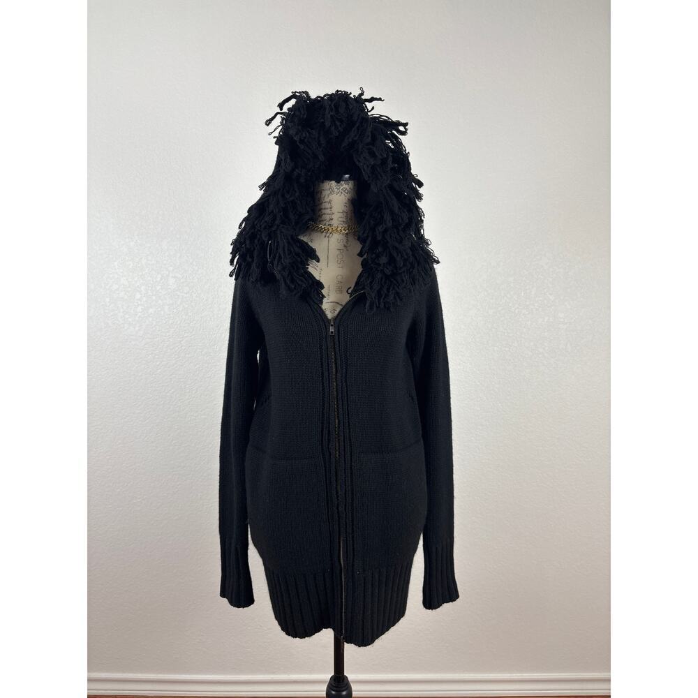 B45 Zadig & Voltaire Hoodie Cardigan Sweater Bird Fringe Alpaca Wool OS Grunge - Picture 2 of 7